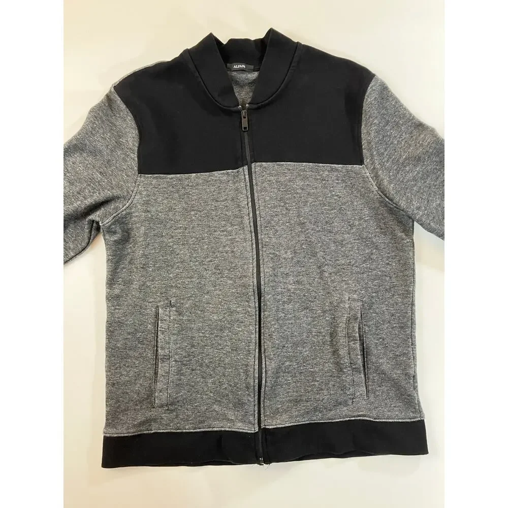 Alfani Men’s Large Full Zip Sweatshirt Gray Black Colorblock Cotton Jacket
